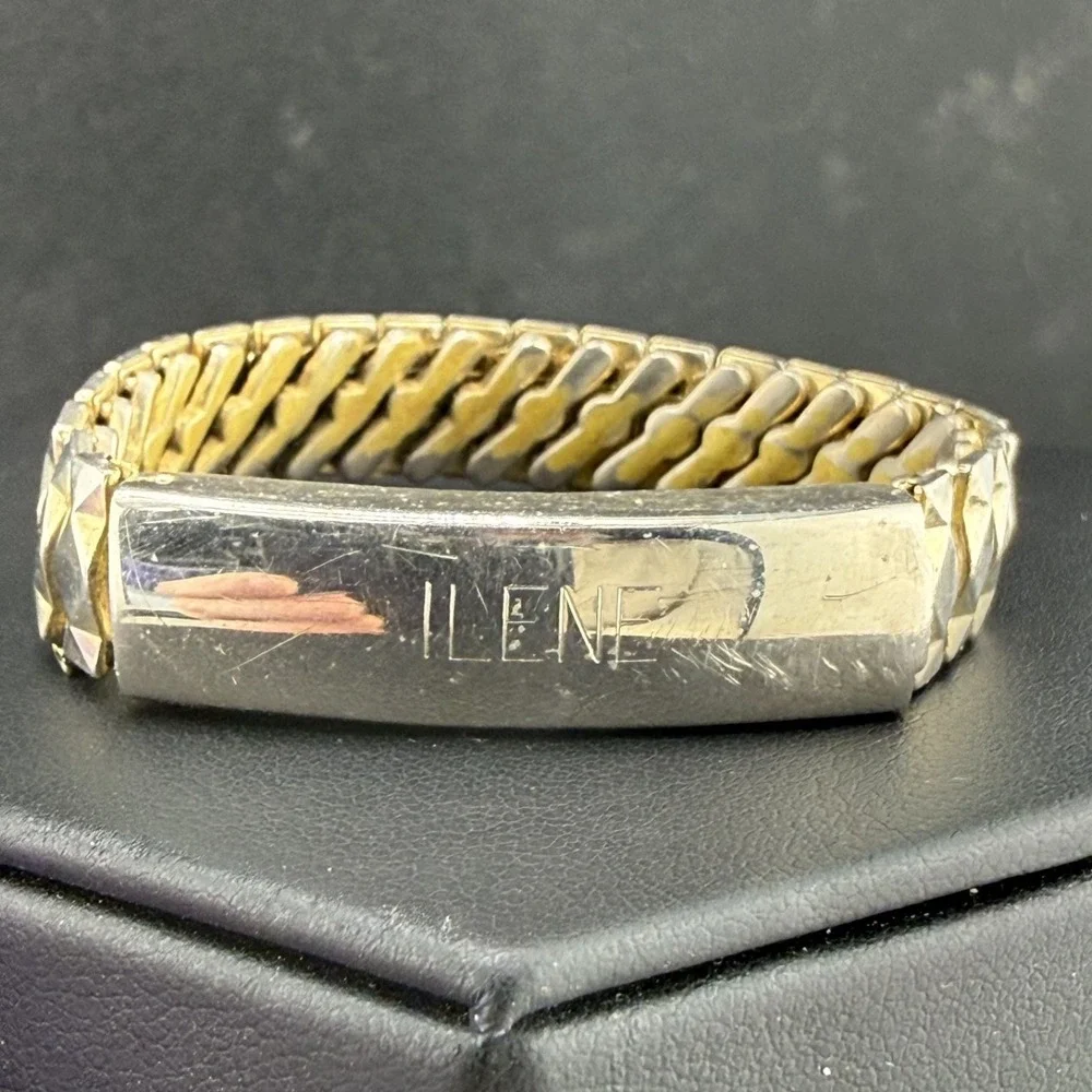 Vintage ID Bracelet Expandable Band Gold Tone Engraved “Ilene” 5.5“